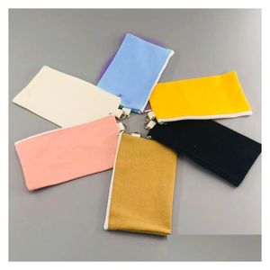 Pencil Bags Wholesale Colof Blank Canvas Bag Zipper Pencil Cases Pen Pouches Cotton Cosmetic Bags Makeup Clutch Organizer Office Schoo Dh5O7