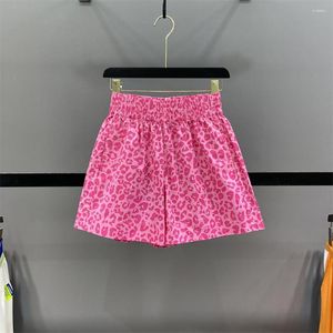 Damen-Shorts, Sommer, dünn, locker, elastisch, hohe Taille, Leopardenmuster, Baumwolle, Damenmode, lässig, A-Linie, bequem, rosa Damenkleidung