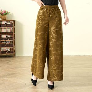Pantaloni da donna Autunno Arte Vintage Stile etnico Moda Vita alta Gamba larga Tasche jacquard Pantaloni dritti casual larghi e versatili
