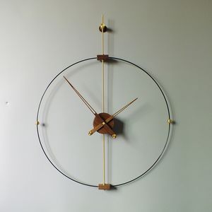 Diameter 80CM Nordic modern minimalist Spanish wall clock with 3/9 scale single pole single circle black walnut large dial mute clock