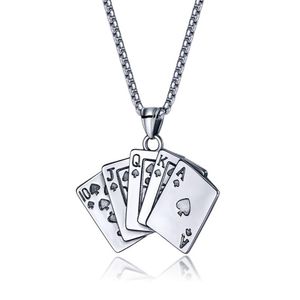 Poker-Spielkarten-Anhänger-Halskette aus Edelstahl, personalisierte Kartendeck-Halskette, Initial-Halskette, Royal Flush Poker181B