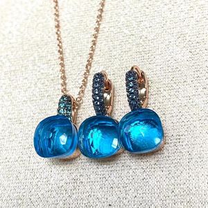 Necklace Earrings Set 10.6mm Classic Nudo Inlay Blue Zircon With Black Gun Plated Square Candy Crystal Fashion Jewelry