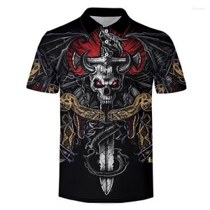 Polos Polos Shiro Polo Shirt 3D Terror Skull Wzór odzieży Vintage O-drewna T-shirt Man Man Gornera ulicy świąteczne Tops