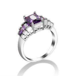 Luckyshine 925 Silver Purple Crystal Zircon Square for Women Pierścienie Prezenty na imprezę Prezenty 6- 10#195J