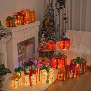 Christmas Decorations 3pcs Christmas Luminous Gift Boxes Folding Xmas Tree Decoration Ornaments with LED Lights Festival Birthday Party Decoration 231010