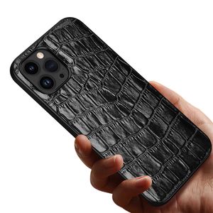 Luxury Genuine Leather Plating Vogue Phone Case for iPhone 15 Plus 14 13 12 11 Pro Max XR XS Sturdy Full Protective Crocodile Pattern Cowhide Back Cover Shockproof