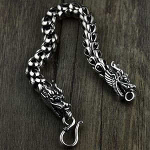 Dragon Scale Armband Chain Real Pure 925 Sterling Silver Double Heads Vintage Punk Rock Retro Style Men smycken CX200706238S