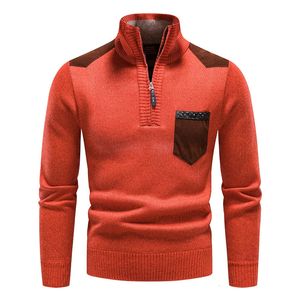 Herrtröjor Herrtröja Turtleneck Half Zipper Up Autumn Winter Cold Blue Fleece Y2K Sweatshirts Quality Jumpers Man Knit Polo Pullover 23101010