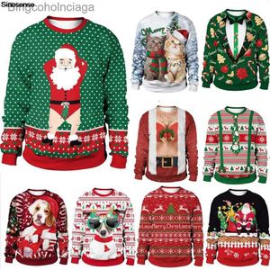 Kadın Sweaters Erkek Kadın Komik Santa Çirkin Noel Kazak Pullover Sonbahar Mürettebat Boyun Tatil Partisi Noel Sweatshirt Çift Noel Jumper231010