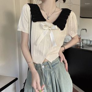 Women's Blouses Autumn Retro Short-sleeved Knit Cardigan Korean Y2K College Style Street Loose High Punk Hip-hop Casual Top