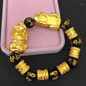 Charm Bracelets Gold Bracelet Imitation Vietnam Shakin Six-character Mantra Beaded Sand Good Luck Chinese Double Pixiu Jewelry284S