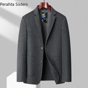Herr ull blandar varumärke toppkvalitet blazrar för män höst vinter grå affär casual dubble ulldräkt jacka koreanska kläder 231009