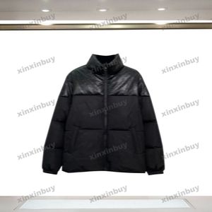 Xinxinbuy Men Designer Płaszcz w dół Jacke Exposs Letter Skórzany materiał panelowy Kobiety z długim rękawem czarne khaki s-2xl