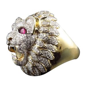 Bandringar stiliga smycken romantiska eleganta män ringar mode punk stil lejon huvud guld fylld naturlig variet ädelsten ring jude dhlrw