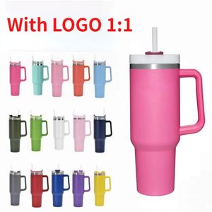 40 oz Tumbler With Handle Lid and Straw Insulated Stainless Steel Dupe Travel Mug Iced Coffee Cup for Hot and Cold Water 40oz