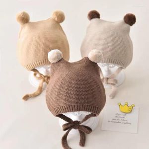 Chapéus Crianças Malha Bonito Urso Crochet Chapéu Meninos Meninas Crianças Quente Macio Pompom Bebê Beanie Ear Protection Caps