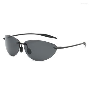 Óculos de sol sem aro polarizado condução matriz neo estilo homens anti-azul luz uv400 ultra-leve óculos de sol