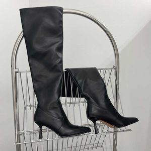 Modische klobige Damenstiefel, spitze Zehenpartie, feiner Absatz, Damenstiefel, große Größe, kniehohe Stiefel 101101230