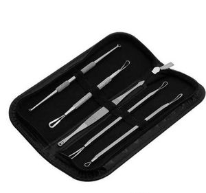 ドロップシップDHL 5PCSSET PREFESSINAL BLACKHEAD REMOVER TOOLS KIT SKIN CARE BLEMISH NOCNE PIMPLE EXTRACTOR with Leather Bage Beauty ZZ