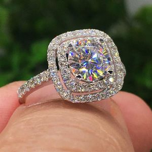 Fashion Luxury Square Ring Smycken Round CZ Zircon Diamond Wedding Ring Gold Filled Pober Band Rings for Women Engagement JewelR289a