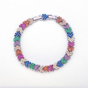 Bracciali a catena a maglie con freccia con strass ghiacciati multicolori in rame HIP Hop con catena di estensione per uomo donna gioielli324k