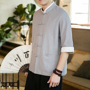 Herren-Freizeithemden, kreative Kontrastfarben-Plattenknöpfe, literarisches Hemd, Tang-Anzug, kurzärmelige japanische Kimono-Samurai-Kleidung, Yukata