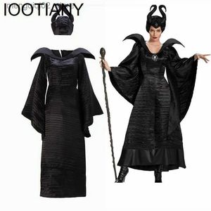 Theme Costume Maleficent Halloween Come Dress for Adult Witch Clothes with Maleficent Horns Hat Outfit Women Evil Dress Demon Queen Q240307