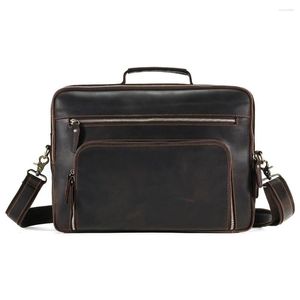 Bortkyror Vintage Crazy Horse Leather Portise Business Travel Work Messenger Shoulder Portfolio för 15,6 