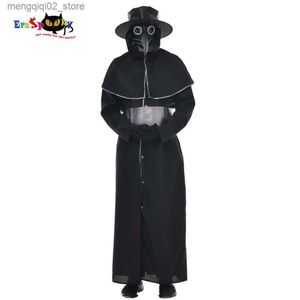 Tema Traje Eraspooky Medieval Steampunk Plague Doctor Come Robe Conjunto Completo Homens Gótico Pássaro Bico Látex Máscaras Chapéu Halloween Outfit Para Adulto Q240307