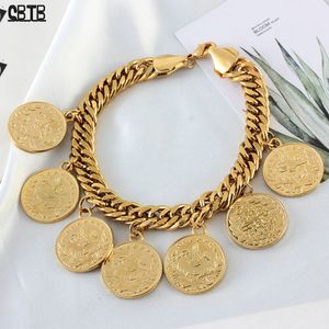 Charm Bracelets Turkish Couple Round Coin Bracelet Golden Muslim Islam Bracelet 21cm Fashion Personality Charm Jewelry Party Gift Wholesale 231009