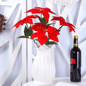 Fiori decorativi 5/7 teste Decorazioni di Natale artificiali Poinsettia Home Craft Bouquet rosso Ornamenti per alberi di Natale