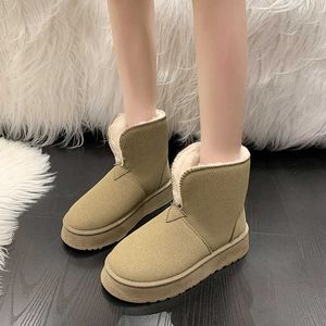 Botas de nieve de fondo grueso de cuero suave para mujer, botas de nieve cortas de piel, acolchadas, cálidas, para invierno, 1020233