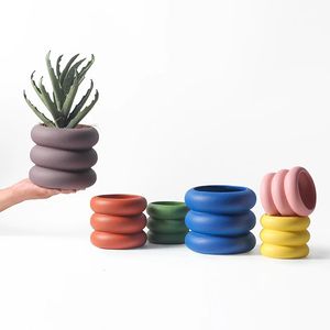 Vase 1PCカラフルな霜の円多肉植物植物鉢植えのリビングルーム屋内植木鉢セラミックポット231009