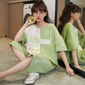 Women's Sleepwear Avocado Calf-Lenght Short Sleep Tops Pajamas Set 2 Pieces Women Summer Thin Pijamas Suits Free Ship 2023