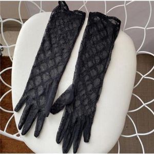 Weiße, schwarze, lange, kurze Tüll-Handschuhe, Designer-Damen-Buchstaben-Druck, bestickte Spitze, Fahrhandschuhe für Damen, Ins Mode, dünn309k