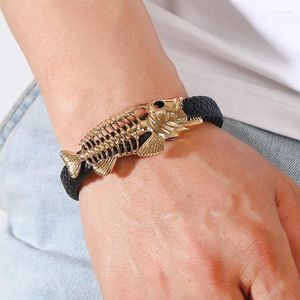 Charm Bracelets Vintage Leather Bracelet For Men Genuine Woven Men's Personalized Fishbone Jewelry Gift Party