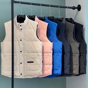 2023 New Mens 프리 스타일 진짜 깃털 아래로 겨울 패션 조끼 바디 따뜻한 고급 방수 패브릭 남자 여자 조끼 재킷