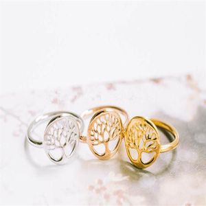 Min 1pc Gold Silver Rose Gold Plated Tree Ring Unique Design Tree of Life Ring Round Tree Pattern Ring JZ1012614