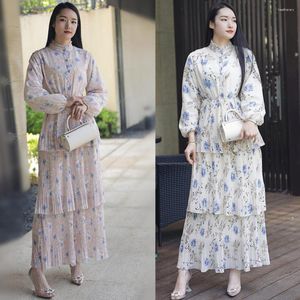 Etniska kläder ramadan muslim för abayas kvinnor blommor tryck vintage lång maxi klänning kalkon part kaftan arab mantel islam skjorta vestidos