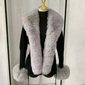 Womens Fur Faux Women faux fur knitted cardigan with fox whole collar Autumnwinter luxury fashion sexy artificial 231010