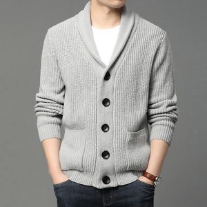 Men's Sweaters High Quality Autumn Winter Cardigan Men Thick Knitted Solid Sweater Jakcet Fashion Turn Down Collar Single Breasted Cardigan Men 231010