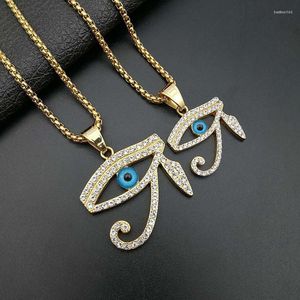 Kolye Kolyeler Hip Hop Rhinestones asfalt Bling Buzlu Paslanmaz Çelik Horus Gözler Erkekler İçin Soygunluklar Rapçi Takı