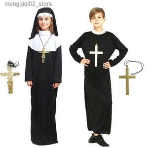 Tema kostym pojkar flickor nun cosplay headchief come gud far präst mantel mantel kors halsband häxa trollkarl halloween come q231010