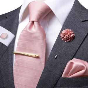 Neckband Hitie Designer Rose Gold Pink Solid Silk Wedding Tie för män Handky manschettknapp Mens slips Fashion Business Party Dropshi206d