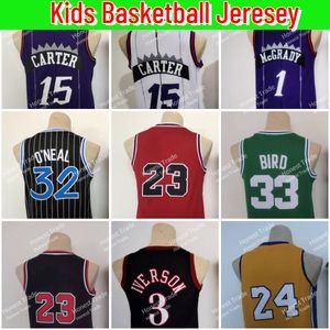 Retro Kinder James Basketball Jersey Bryant Allen Iverson 32 Shaquille Carter Stitched Youth Bird Vintage Jerseys Größe S-XL #3 33 15 8 24