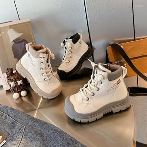 Boots Children Casual Shoes 2024 Autumn Winter Fashion High Top Girls Student Lace Up Leather For Boys Kids Child