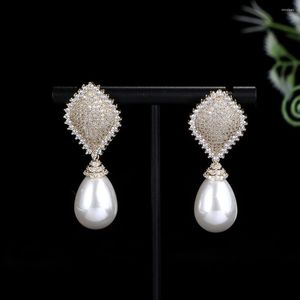 Dangle Earrings Luxury Classics Pearl Waterdrop For Women Wedding Cubic Zirconia Dubai Bridal Costume Jewelry A0126