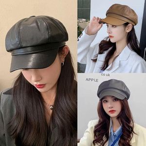 Berets żeńska wersja koreańska małe skórzane czapki ośmiokątne koncerty wszechstronne damskie czapki modowe