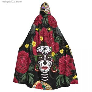 Theme Costume Unisex Adult Calavera Catrina In Wreath Of Peonies Sugar Skulls Cloak with Hood Long Witch Come Cosplay Q231010