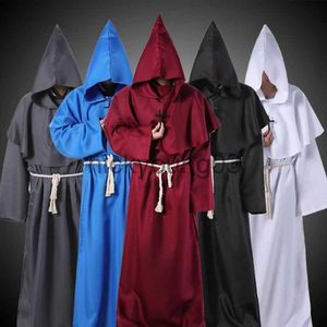 Tematdräkt Halloween Medieval Hooded Robe Plague Doctor Costume Mask Hat For Men Monk Cosplay Steampunk Priest Horror Wizard Cloak Cape X1010 X1011
